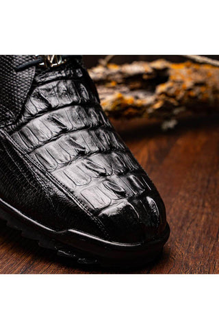 Marco Di Milano Crater Black Exotic Crocodile / Lizard Derby Sneakers (MDM1190)-AmbrogioShoes