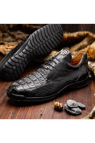 Marco Di Milano Crater Black Exotic Crocodile / Lizard Derby Sneakers (MDM1190)-AmbrogioShoes