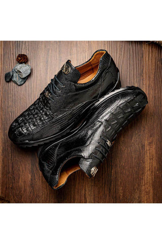 Marco Di Milano Crater Black Exotic Crocodile / Lizard Derby Sneakers (MDM1190)-AmbrogioShoes