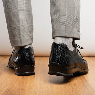 Marco Di Milano Crater Men's Shoes Black Exotic Crocodile / Lizard Derby Sneakers (MDM1190)-AmbrogioShoes