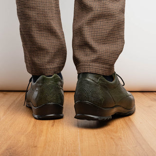 Marco Di Milano Crater Men's Shoes Olive Exotic Crocodile / Lizard Derby Sneakers (MDM1190)-AmbrogioShoes