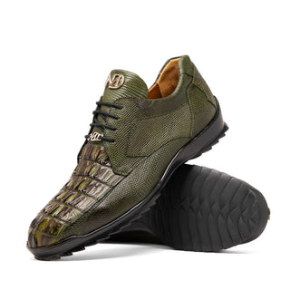 Marco Di Milano Crater Men's Shoes Olive Exotic Crocodile / Lizard Derby Sneakers (MDM1190)-AmbrogioShoes