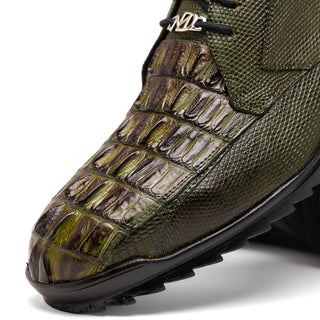 Marco Di Milano Crater Men's Shoes Olive Exotic Crocodile / Lizard Derby Sneakers (MDM1190)-AmbrogioShoes
