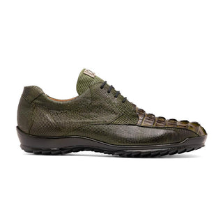 Marco Di Milano Crater Men's Shoes Olive Exotic Crocodile / Lizard Derby Sneakers (MDM1190)-AmbrogioShoes