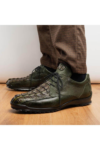 Marco Di Milano Crater Olive Exotic Crocodile / Lizard Derby Sneakers (MDM1190)-AmbrogioShoes