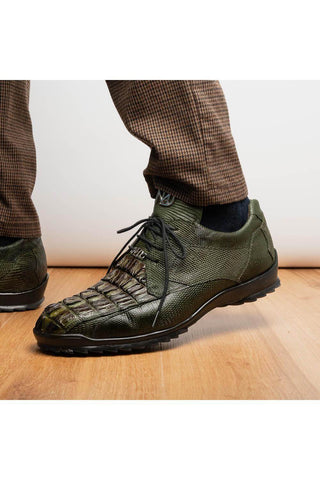 Marco Di Milano Crater Olive Exotic Crocodile / Lizard Derby Sneakers (MDM1190)-AmbrogioShoes