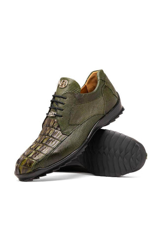 Marco Di Milano Crater Olive Exotic Crocodile / Lizard Derby Sneakers (MDM1190)-AmbrogioShoes