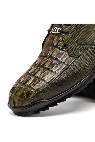 Marco Di Milano Crater Olive Exotic Crocodile / Lizard Derby Sneakers (MDM1190)-AmbrogioShoes