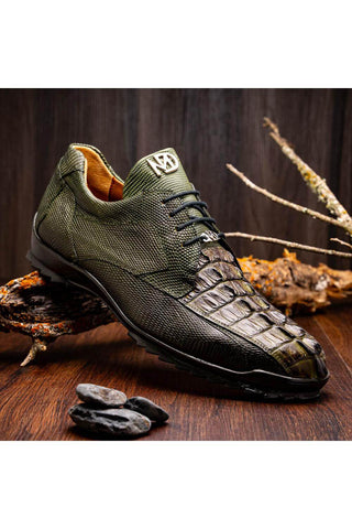 Marco Di Milano Crater Olive Exotic Crocodile / Lizard Derby Sneakers (MDM1190)-AmbrogioShoes