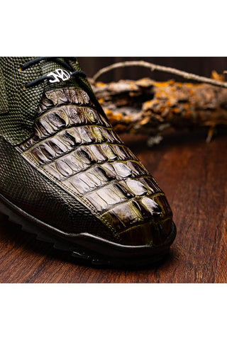 Marco Di Milano Crater Olive Exotic Crocodile / Lizard Derby Sneakers (MDM1190)-AmbrogioShoes