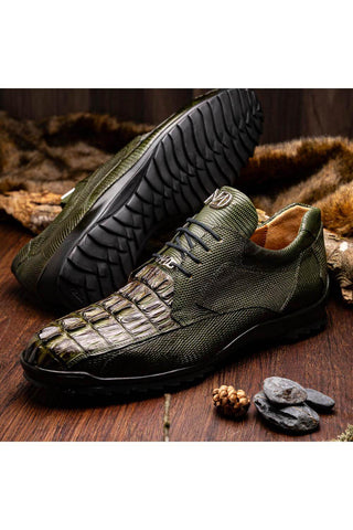 Marco Di Milano Crater Olive Exotic Crocodile / Lizard Derby Sneakers (MDM1190)-AmbrogioShoes