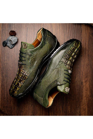 Marco Di Milano Crater Olive Exotic Crocodile / Lizard Derby Sneakers (MDM1190)-AmbrogioShoes