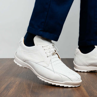 Marco Di Milano Crater White Exotic Crocodile & Lizard Skin Sneakers (MDM1252)-AmbrogioShoes