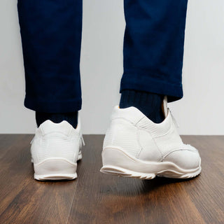 Marco Di Milano Crater White Exotic Crocodile & Lizard Skin Sneakers (MDM1252)-AmbrogioShoes