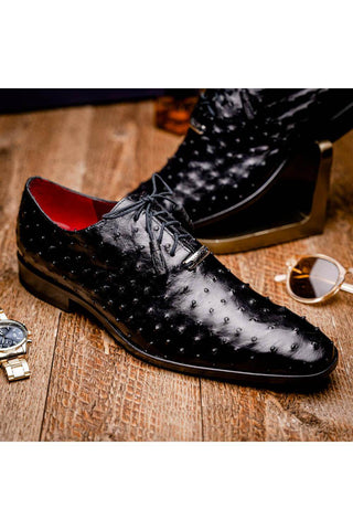 Marco Di Milano Criss Black Exotic Ostrich Quill Oxfords (MDM1073)-AmbrogioShoes