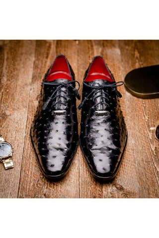 Marco Di Milano Criss Black Exotic Ostrich Quill Oxfords (MDM1073)-AmbrogioShoes