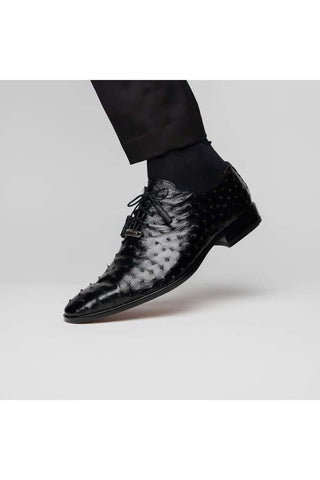 Marco Di Milano Criss Black Exotic Ostrich Quill Oxfords (MDM1073)-AmbrogioShoes