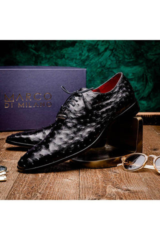 Marco Di Milano Criss Black Exotic Ostrich Quill Oxfords (MDM1073)-AmbrogioShoes