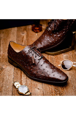 Marco Di Milano Criss Exotic Brown Ostrich Quill Oxfords (MDM1073)-AmbrogioShoes