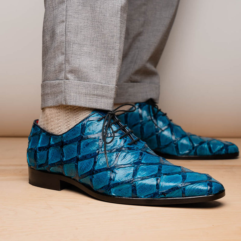 Marco Di Milano Criss Exotic Pirarucu Leather Blue Oxfords (MDM1028)-AmbrogioShoes