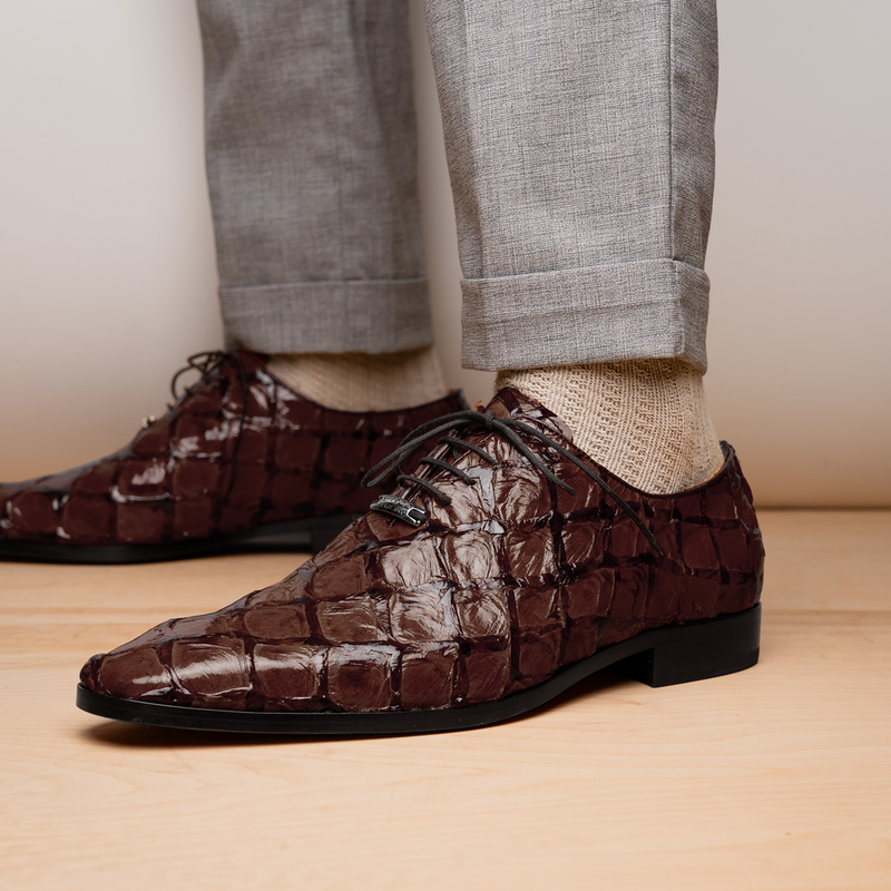 Marco Di Milano Criss Exotic Pirarucu Leather Brown Oxfords (MDM1027)-AmbrogioShoes
