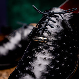 Marco Di Milano Criss Men's Shoes Black Exotic Ostrich Quill Oxfords (MDM1073)-AmbrogioShoes