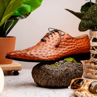 Marco Di Milano Criss Men's Shoes Brandy Exotic Ostrich Quill Oxfords (MDM1073)-AmbrogioShoes