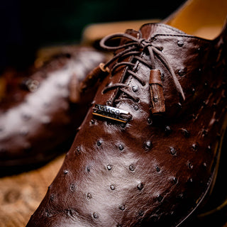 Marco Di Milano Criss Men's Shoes Exotic Brown Ostrich Quill Oxfords (MDM1073)-AmbrogioShoes