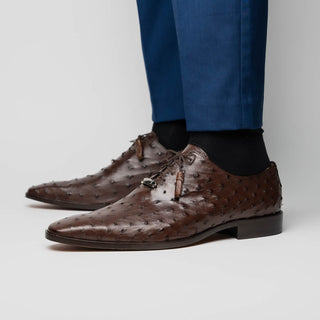Marco Di Milano Criss Men's Shoes Exotic Brown Ostrich Quill Oxfords (MDM1073)-AmbrogioShoes