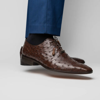 Marco Di Milano Criss Men's Shoes Exotic Brown Ostrich Quill Oxfords (MDM1073)-AmbrogioShoes