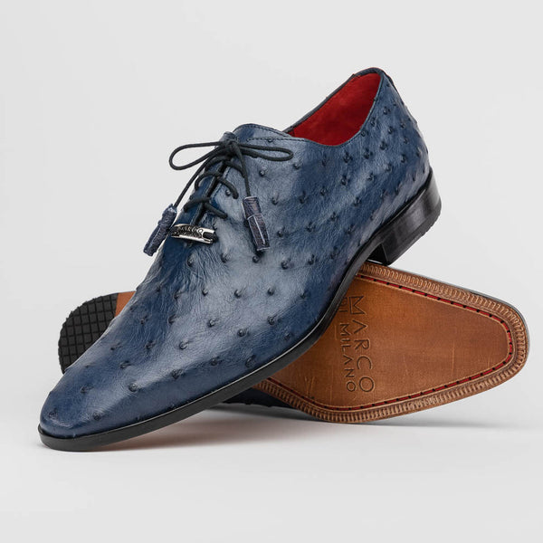 Marco Di Milano Criss Men's Shoes Navy Exotic Ostrich Quill Dress Oxfords (MDM1076)-AmbrogioShoes