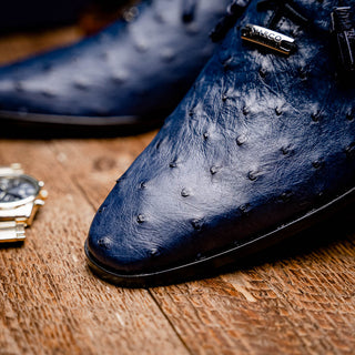 Marco Di Milano Criss Men's Shoes Navy Exotic Ostrich Quill Oxfords (MDM1073)-AmbrogioShoes