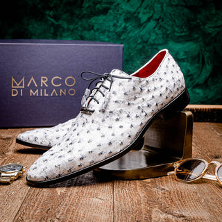 Marco Di Milano Criss Men's Shoes Newspaper Exotic Ostrich Quill Oxfords (MDM1073)-AmbrogioShoes