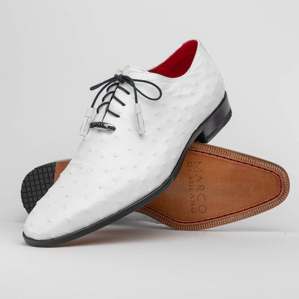 Marco Di Milano Criss Men's Shoes White Exotic Ostrich Quill Dress Oxfords (MDM1073)-AmbrogioShoes