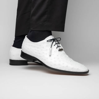 Marco Di Milano Criss Men's Shoes White Exotic Ostrich Quill Oxfords (MDM1073)-AmbrogioShoes