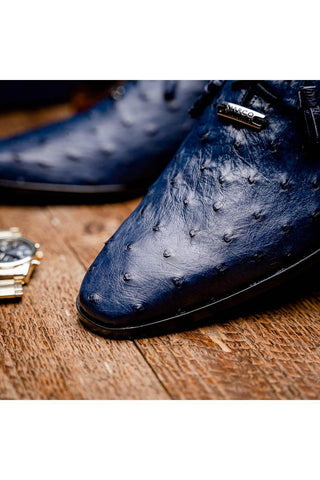 Marco Di Milano Criss Navy Exotic Ostrich Quill Oxfords (MDM1073)-AmbrogioShoes