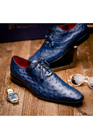 Marco Di Milano Criss Navy Exotic Ostrich Quill Oxfords (MDM1073)-AmbrogioShoes