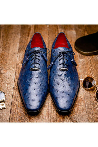 Marco Di Milano Criss Navy Exotic Ostrich Quill Oxfords (MDM1073)-AmbrogioShoes
