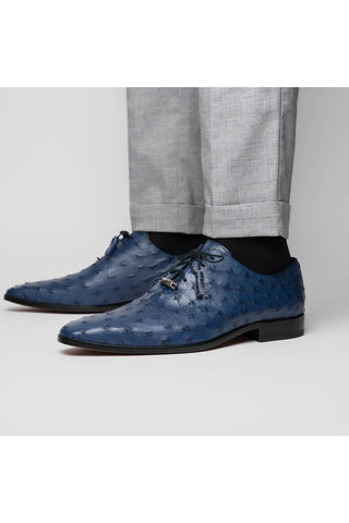 Marco Di Milano Criss Navy Exotic Ostrich Quill Oxfords (MDM1073)-AmbrogioShoes