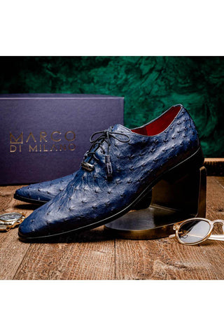 Marco Di Milano Criss Navy Exotic Ostrich Quill Oxfords (MDM1073)-AmbrogioShoes