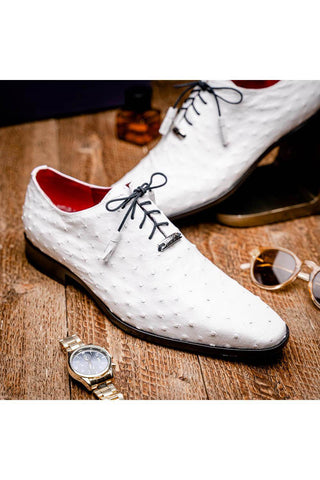 Marco Di Milano Criss White Exotic Ostrich Quill Oxfords (MDM1073)-AmbrogioShoes
