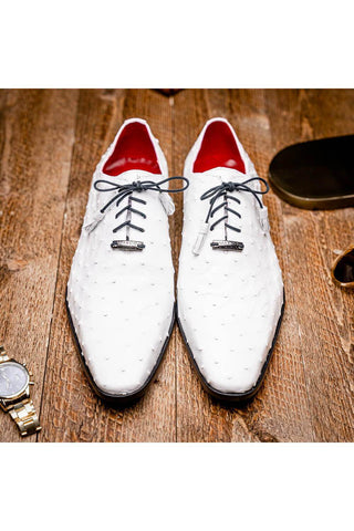 Marco Di Milano Criss White Exotic Ostrich Quill Oxfords (MDM1073)-AmbrogioShoes