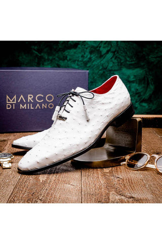 Marco Di Milano Criss White Exotic Ostrich Quill Oxfords (MDM1073)-AmbrogioShoes