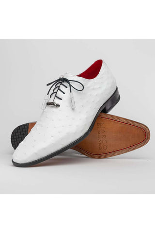 Marco Di Milano Criss White Exotic Ostrich Quill Oxfords (MDM1073)-AmbrogioShoes