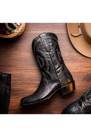 Marco Di Milano Denver Black Exotic Ostrich Skin Cowboy Boot (MDM1215)-AmbrogioShoes