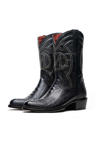Marco Di Milano Denver Black Exotic Ostrich Skin Cowboy Boot (MDM1215)-AmbrogioShoes