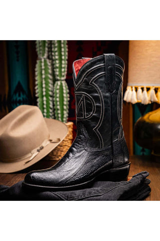 Marco Di Milano Denver Black Exotic Ostrich Skin Cowboy Boot (MDM1215)-AmbrogioShoes