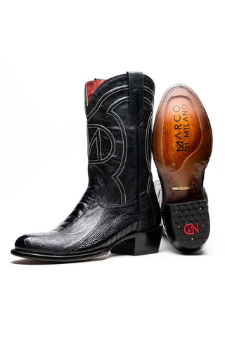 Marco Di Milano Denver Black Exotic Ostrich Skin Cowboy Boot (MDM1215)-AmbrogioShoes