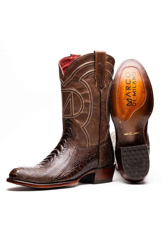 Marco Di Milano Denver Clear Brown Exotic Ostrich Skin Cowboy Boot (MDM1218)-AmbrogioShoes