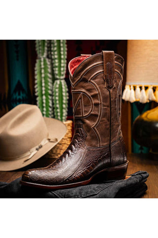 Marco Di Milano Denver Clear Brown Exotic Ostrich Skin Cowboy Boot (MDM1218)-AmbrogioShoes